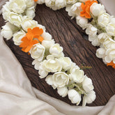 Vriksham Royal White & Orange Flower Touch Jasmin Gajra Flower Accessories-H1233